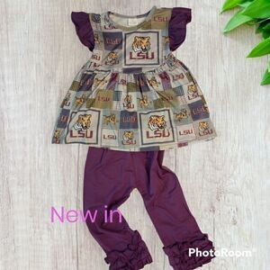 - LSU football girls football with ruffle sleeve and pant